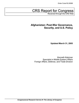 Afghanistan: Post-War Governance, Security, and U.S. Policy