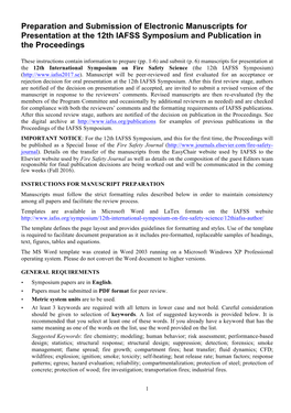 Preparation and Submission of Electronic Manuscripts for Presentation at the 12Th IAFSS Symposium and Publication in the Proceedings