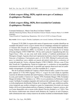 Colotis Evagore (Klug, 1829), Espècie Nova Per a Catalunya (Lepidoptera: Pieridae) Colotis Evagore (Klug, 1829), First Recorded