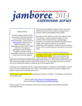 Thank You for Attending This Webinar, Which Is Part of the Jamboree