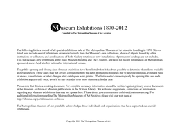 Useum Exhibitions 1870- 2012