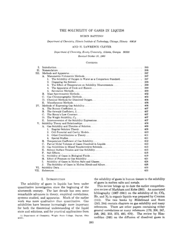 The Solubility of Gases in Liquids