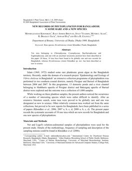 NEW RECORDS of PHYTOPLANKTON for BANGLADESH. 9. SOME RARE and a NEW SPECIES 2, Department of Botany, University of Dhaka, Dhaka