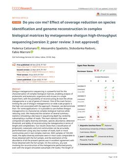 Effect of Coverage Reduction on Species Identification and Genome Reconstruction in Complex Biological Matrices B