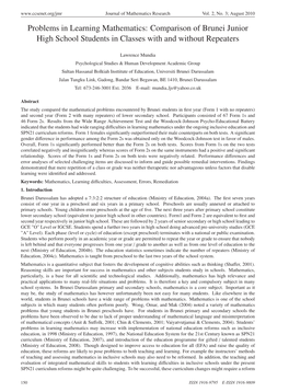 Problems in Learning Mathematics: Comparison of Brunei Junior High School Students in Classes with and Without Repeaters