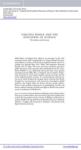 Virginia Woolf and the Discourse of Science: the Aesthetics of Astronomy Holly Henry Frontmatter More Information