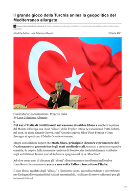 Il Grande Gioco Della Turchia Anima La Geopolitica Del Mediterraneo Allargato