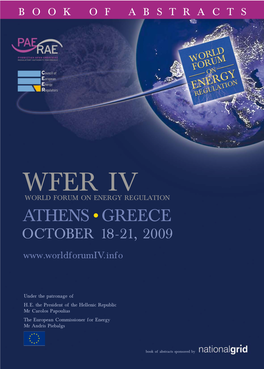 Wfer Iv World Forum on Energy Regulation Athens Greece October 18-21, 2009
