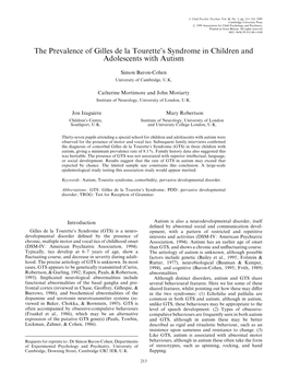 The Prevalence of Gilles De La Tourette's Syndrome in Children