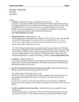 PLAINS Liner Notes Page 1
