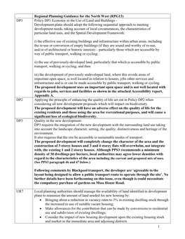 1 Regional Planning Guidance for the North West (RPG13) DP1 Policy