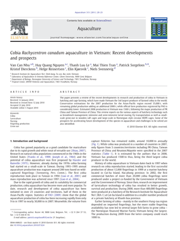 Cobia Rachycentron Canadum Aquaculture in Vietnam: Recent Developments and Prospects