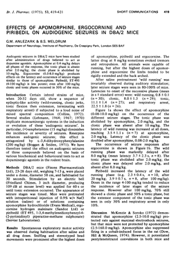 Effects of Apomorphine, Ergocornine and Piribedil on Audiogenic Seizures in Dba/2 Mice G.M