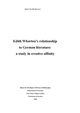 Edith Wharton's Relationship to German Literature: a Study In