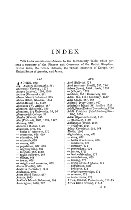 Tms Index Contains No Reference to the Introductory Tables Which Pre- Sent a Summary of the Finance and Commerce of the United K