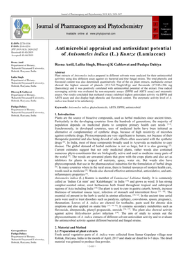 Antimicrobial Appraisal and Antioxidant Potential of Anisomeles