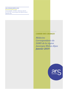 Médecins Correspondants Du SAMU De La Région Auvergne Rhône-Alpes Janvier 2019