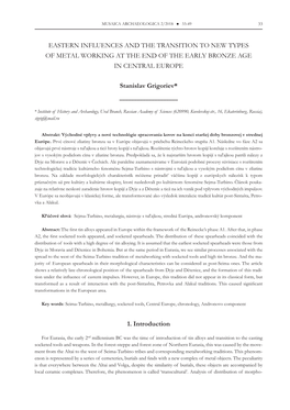 Eastern Influences and the Transition to New Types of Metal Working at the End of the Early Bronze Age in Central Europe