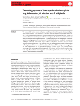 The Mating Systems of Three Species of Minute Pirate Bug, Orius Sauteri, O