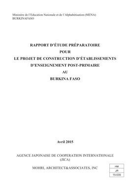 Rapport D'étude Préparatoire Pour Le Projet De Construction D