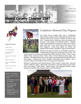Heard County Chapter 2587 Number of Members: 21 Georgia Division, United Daughters of the Confederacy® Number of Copies Printed: 22