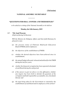 1 (7Th Session) NATIONAL ASSEMBLY SECRETARIAT