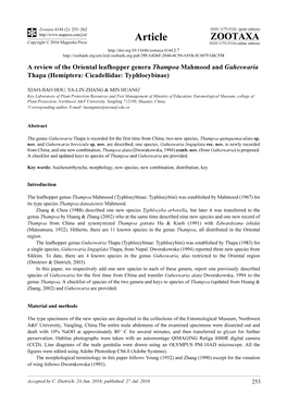 A Review of the Oriental Leafhopper Genera Thampoa Mahmood and Guheswaria Thapa (Hemiptera: Cicadellidae: Typhlocybinae)