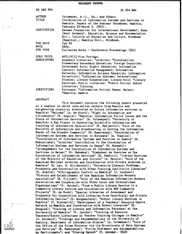 Coordination of Information Systems and Services in Namibia. Papers of the Seminar (Windhoek, Namibia, February 25-March 5, 1993)