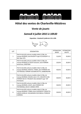 Hôtel Des Ventes De Charleville-Mézières Vente De Jouets Samedi 4 Juillet 2015 À 10H30