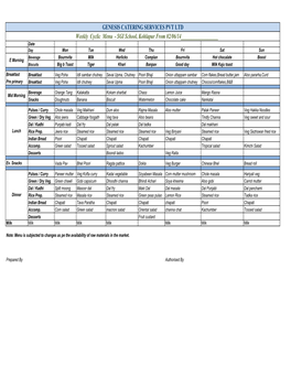 GENESIS CATERING SERVICES PVT LTD Weekly Cyclic Menu