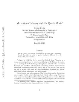 Memories of Murray and the Quark Model Arxiv:1007.0494V1 [Physics