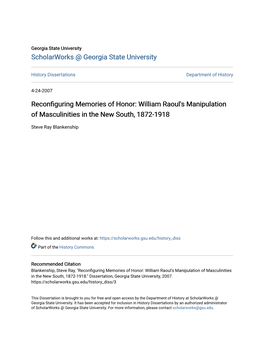 William Raoul's Manipulation of Masculinities in the New South, 1872-1918