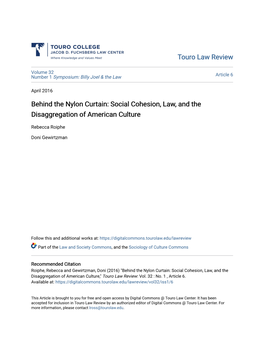 Behind the Nylon Curtain: Social Cohesion, Law, and the Disaggregation of American Culture