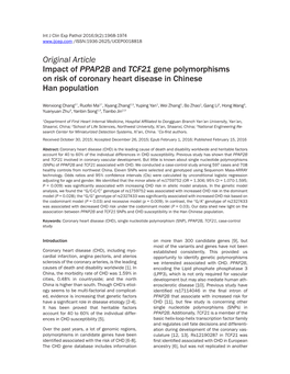 Original Article Impact of PPAP2B and TCF21 Gene Polymorphisms on Risk of Coronary Heart Disease in Chinese Han Population