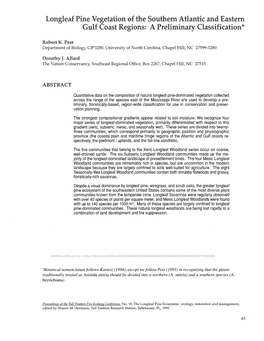 Longleaf Pine Vegetation of the Southern Atlantic and Eastern Gulf Coast Regions: a Preliminary Classification*