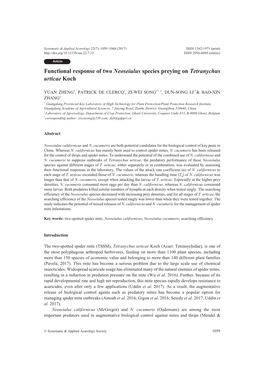 Functional Response of Two Neoseiulus Species Preying on Tetranychus Urticae Koch