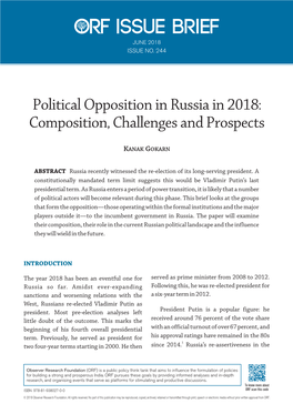 Political Opposition in Russia in 2018: Composition, Challenges and Prospects