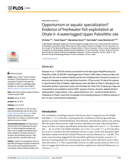 Evidence of Freshwater Fish Exploitation at Ohalo II- a Waterlogged Upper Paleolithic Site