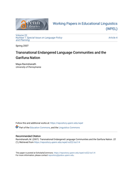 Transnational Endangered Language Communities and the Garifuna Nation