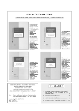Sumario Subdirección General De Publicaciones Y Documentación Área De Documentación, Biblioteca Y Archivo I
