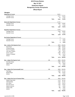 Subdivision Report Montgomery County, Pennsylvania Official Report