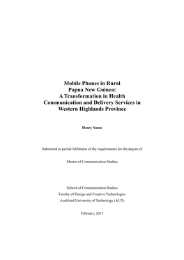 Mobile Phones in Rural Papua New Guinea: a Transformation in Health Communication and Delivery Services in Western Highlands Province