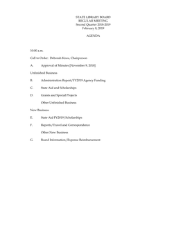 STATE LIBRARY BOARD REGULAR MEETING Second Quarter 2018-2019 February 8, 2019