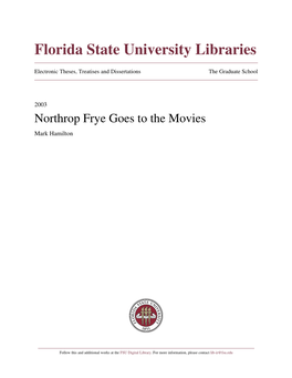 Northrop Frye Goes to the Movies Mark Hamilton