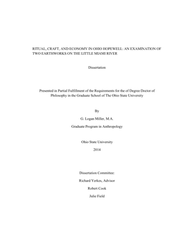 Ritual, Craft, and Economy in Ohio Hopewell: an Examination of Two Earthworks on the Little Miami River