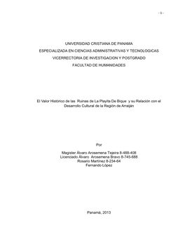 Universidad Cristiana De Panama Especializada En Ciencias Administrativas Y Tecnologicas Vicerrectoria De Investigacion Y Postgrado Facultad De Humanidades