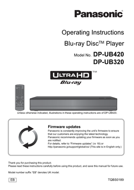 Operating Instructions Blu-Ray Disctm Player DP-UB320