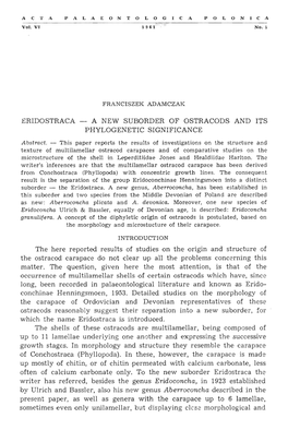 Eridostraca a New Suborder of Ostracods and Its Phylogenetic Significance