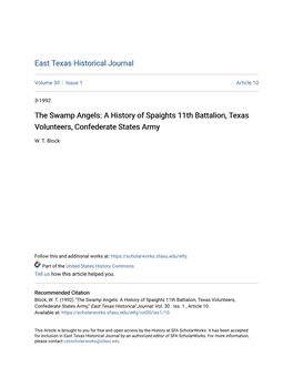 A History of Spaights 11Th Battalion, Texas Volunteers, Confederate States Army