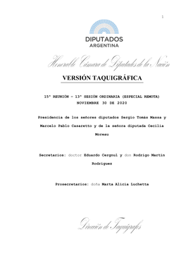 Honorable Cámara De Diputados De La Nación Dirección De